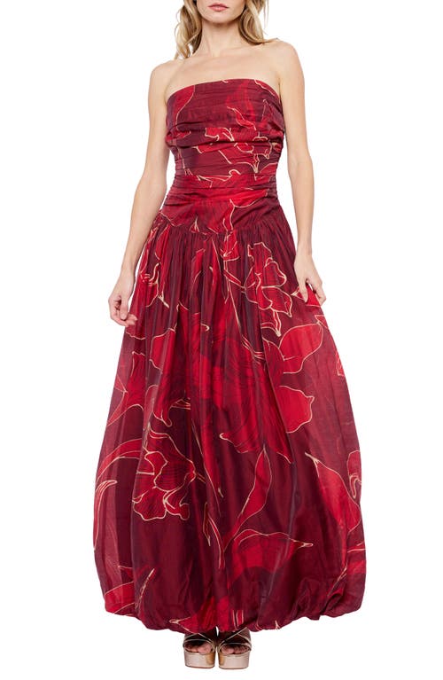 CIEBON CIEBON REEMA FLORAL STRAPLESS BUBBLE HEM GOWN