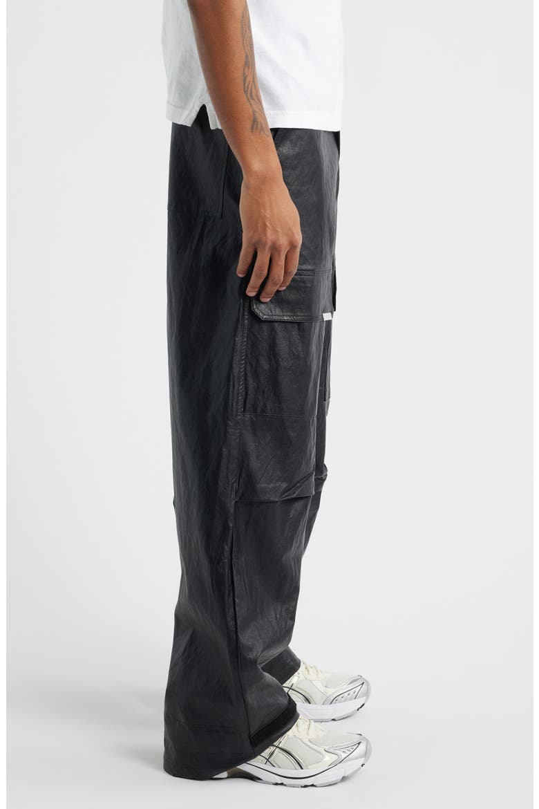 Wylie Baggy Faux Leather Cargo Pants, Alternate, color, SHINY BLACK