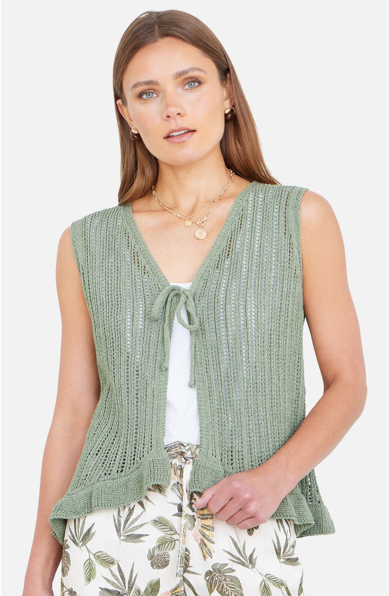 Yumi Knitted Cotton Tie Waistcoat Top, Main, color, Green