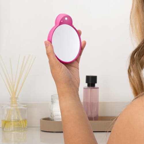 Zadro Lighted Compact Mirror With 10x Magnification & Retractable Suction Cups In Pink