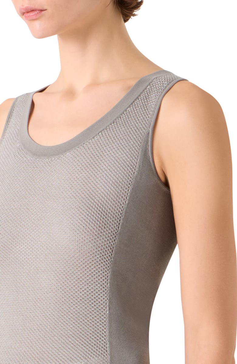 Akris Two-Tone Mesh Front Silk Sweater Tank, Alternate, color, Taupe White