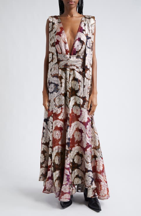 Metallic Jacquard Sleeveless Maxi Dress