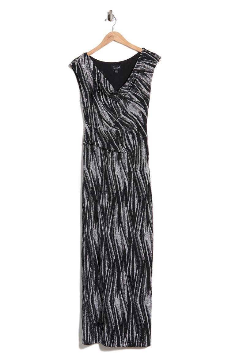 Printed Maxi Dress, Alternate, color, BLACK/ SILVER