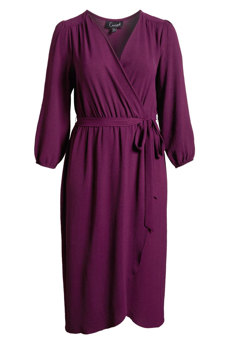 Tie Waist Long Sleeve Wrap Dress, Alternate, color, PLUM