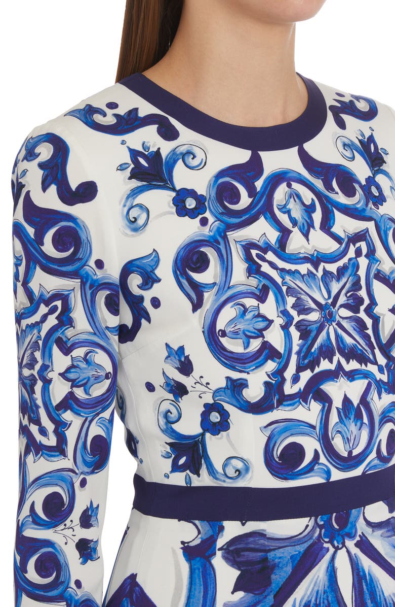 Dolce&Gabbana Majolica Long Sleeve Dress, Alternate, color, 