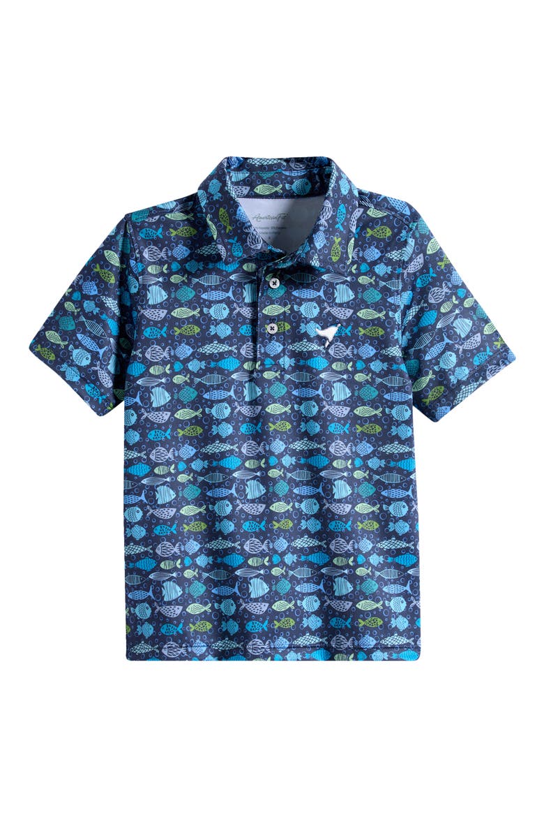 Kids' Fish Print Polo, Main, color, NAVY BLUE