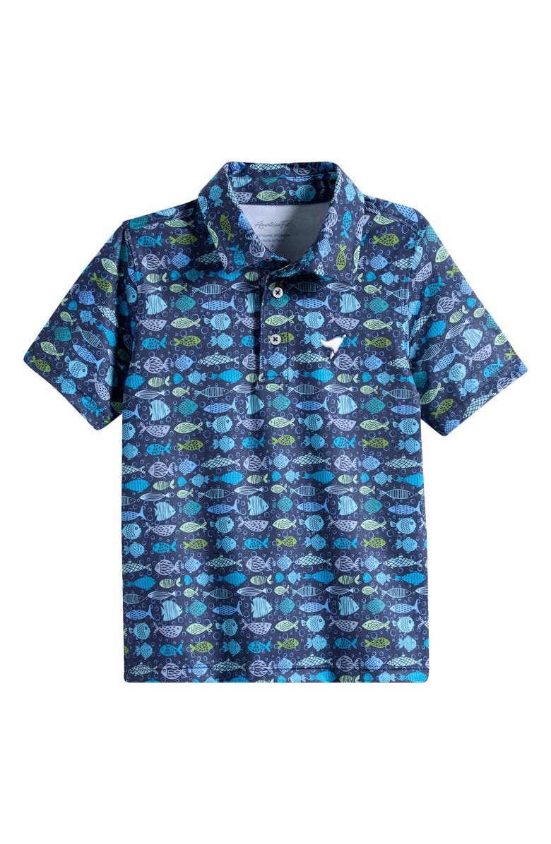 AMERICAN FIT Kids' Fish Print Polo, Main, color, Navy Blue