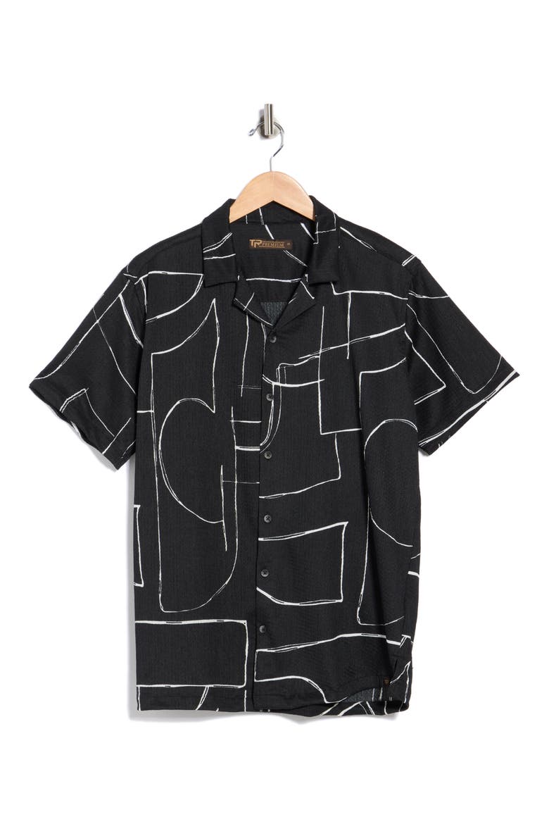 Relaxed Fit Abstract Print Camp Shirt, Alternate, color, BLACK