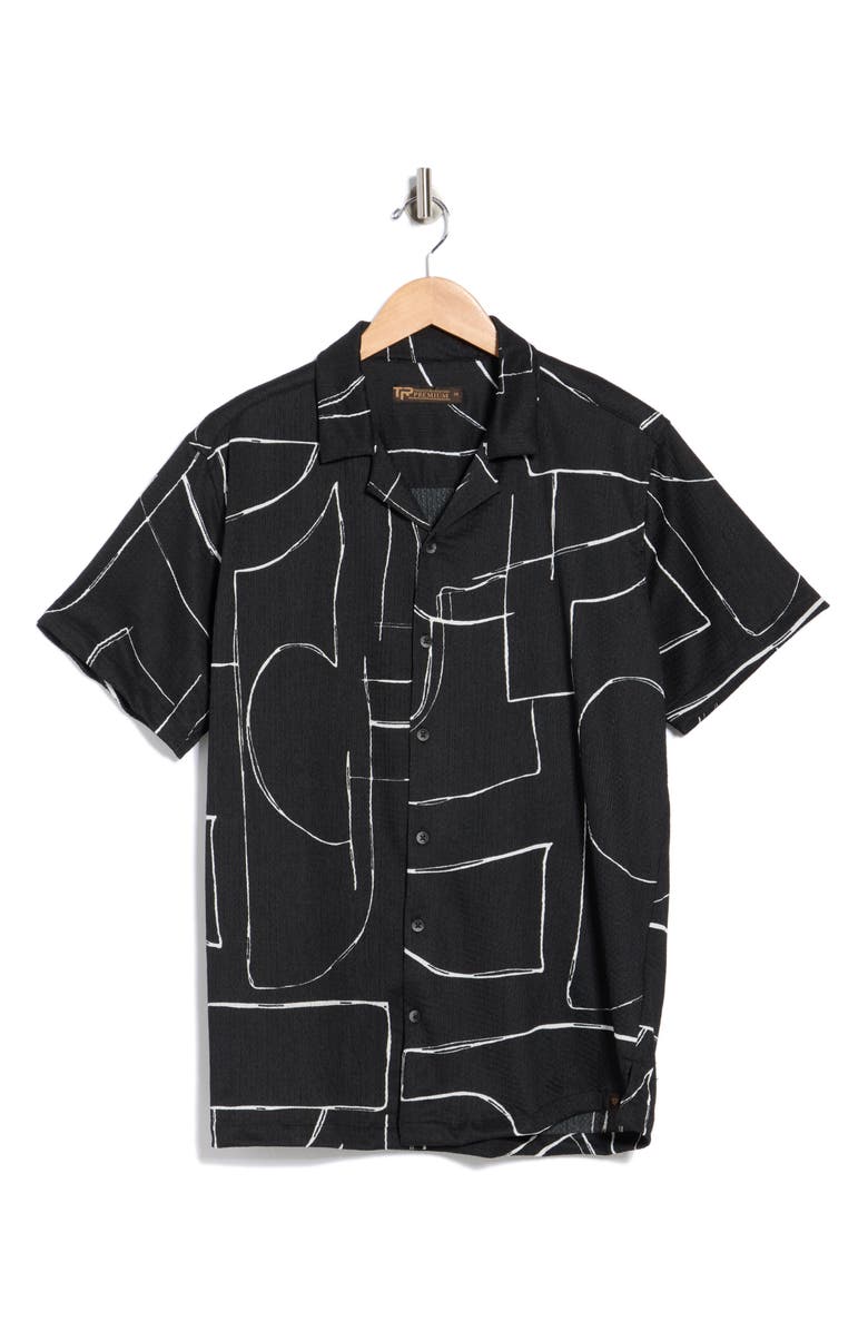 T.R. PREMIUM Relaxed Fit Abstract Print Camp Shirt, Main, color, Black