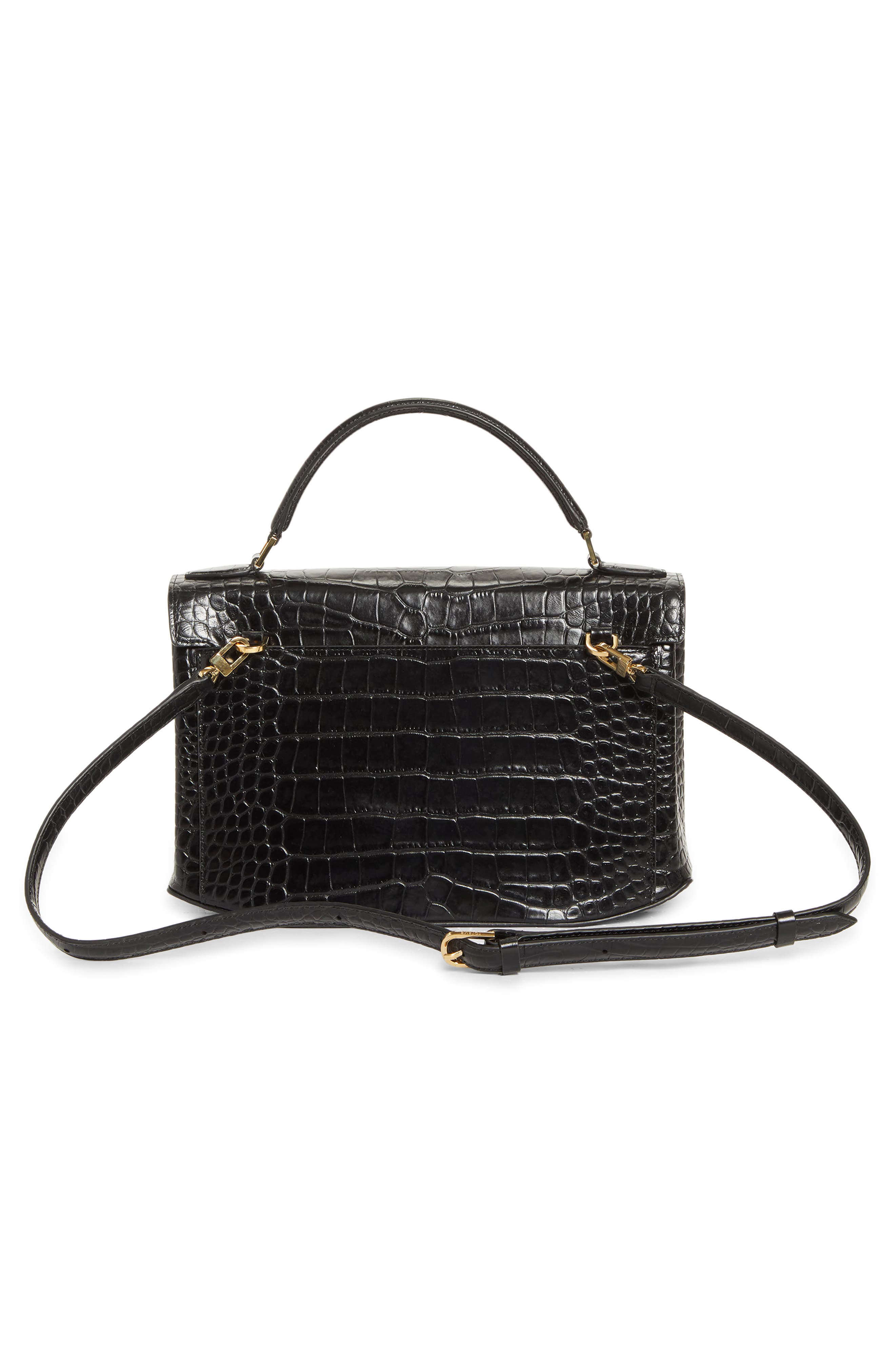 TOTEME Clip Croc-Embossed Leather Top Handle Bag, Alternate, color, Black