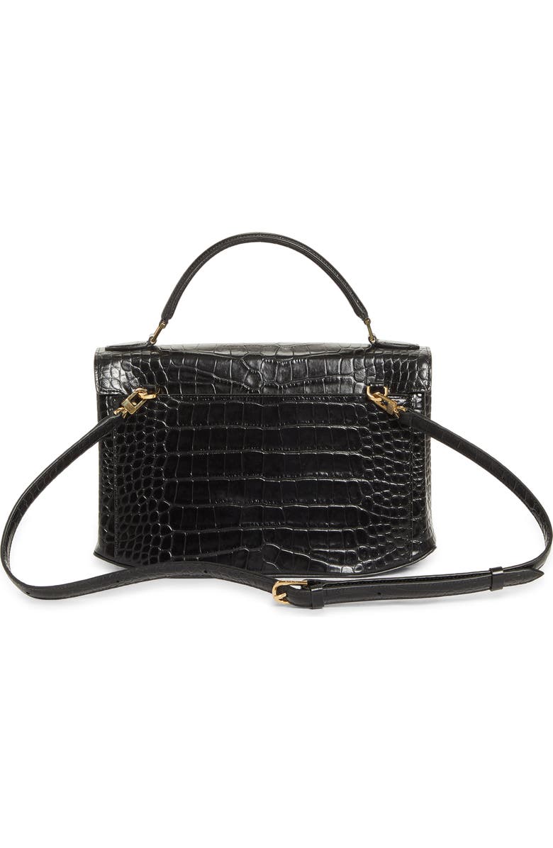 TOTEME Clip Croc-Embossed Leather Top Handle Bag, Alternate, color, Black
