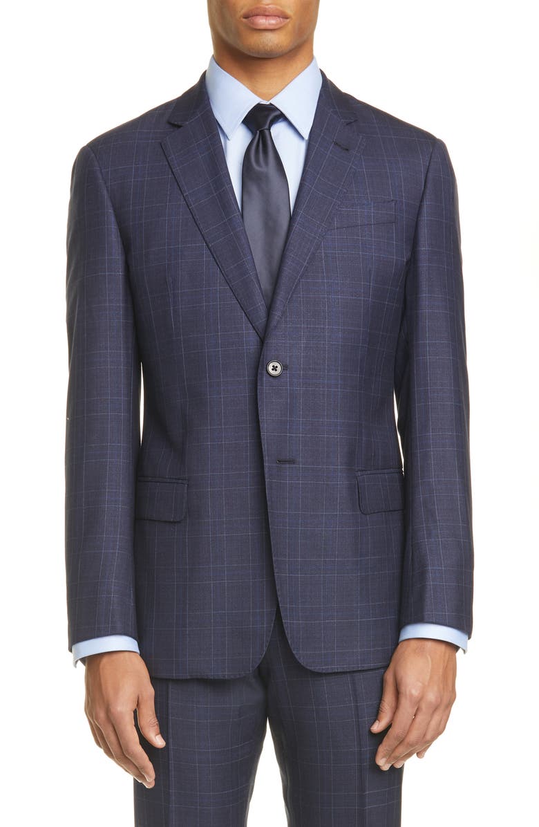 Emporio Armani G Line Trim Fit Plaid Wool Blend Suit, Alternate, color, 