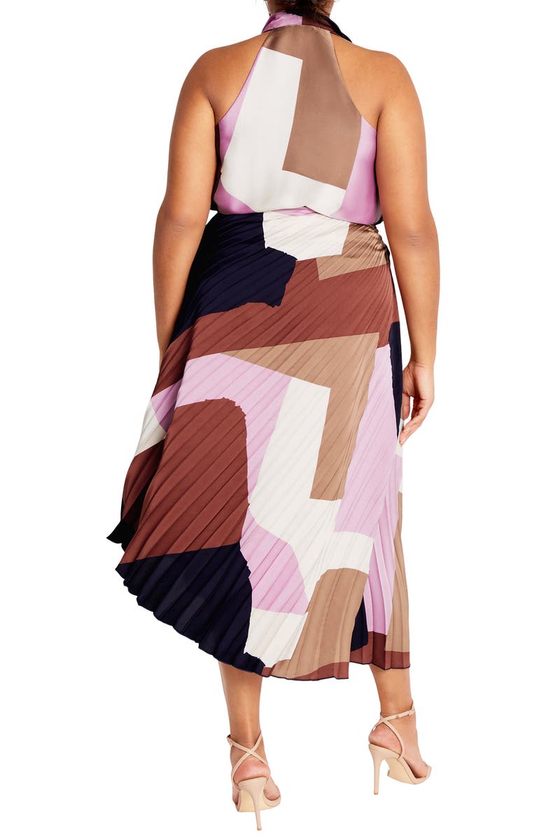 City Chic Amaya Print Pleated Satin Maxi Skirt, Alternate, color, Geo Muse