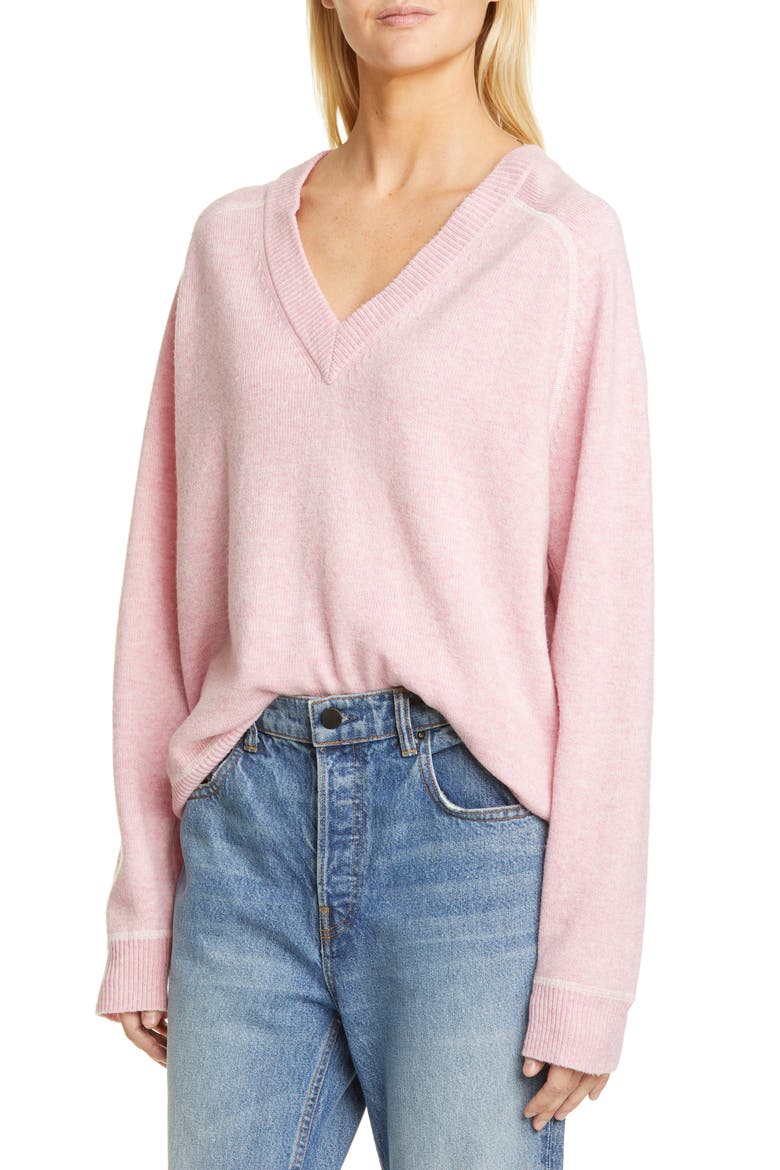 Relaxed V-Neck Sweater, Alternate, color, CANDY PINK