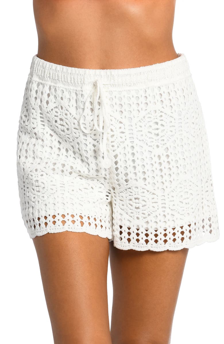 La Blanca Waverly Cotton Cover-Up Shorts, Main, color, Ivory