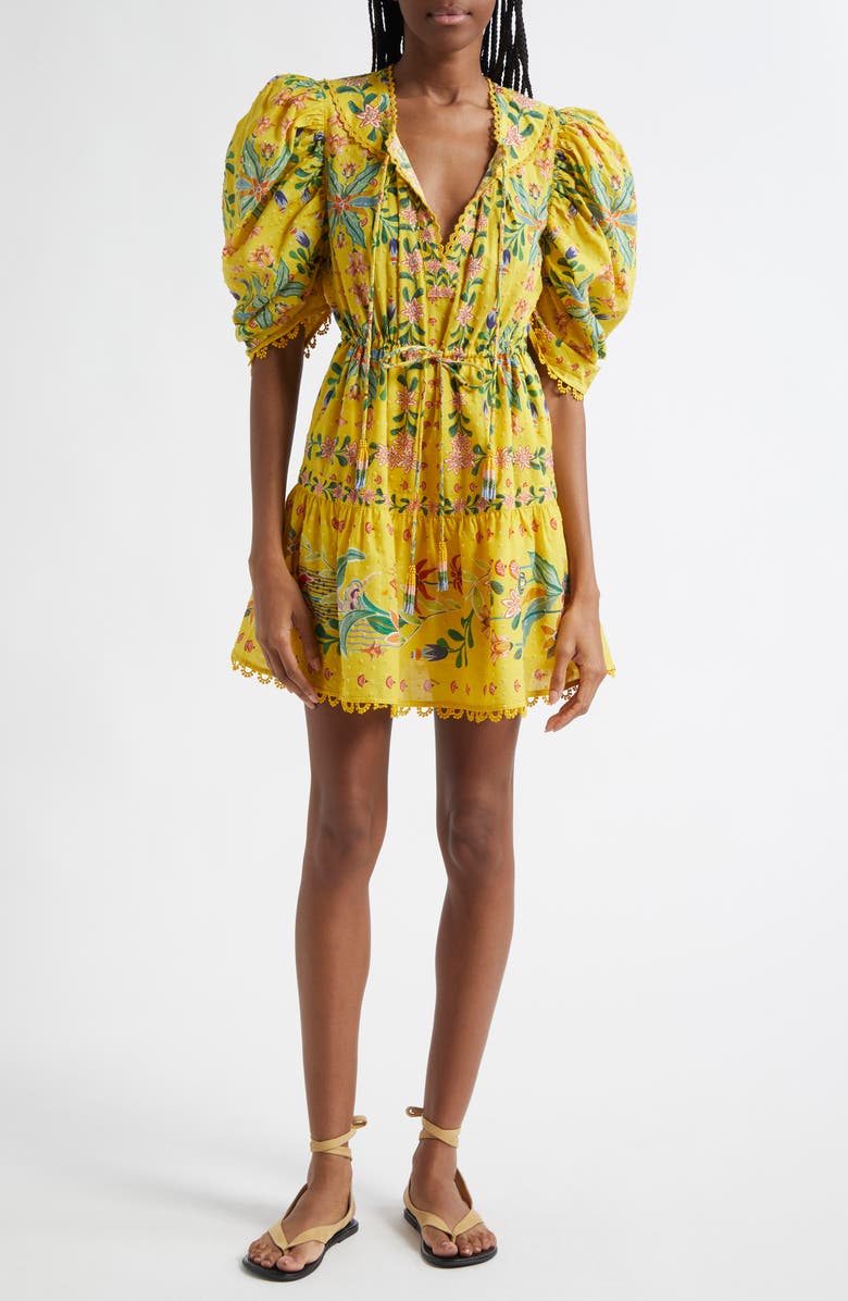 FARM Rio Delicate Flowers Cotton Minidress, Main, color, Yellow