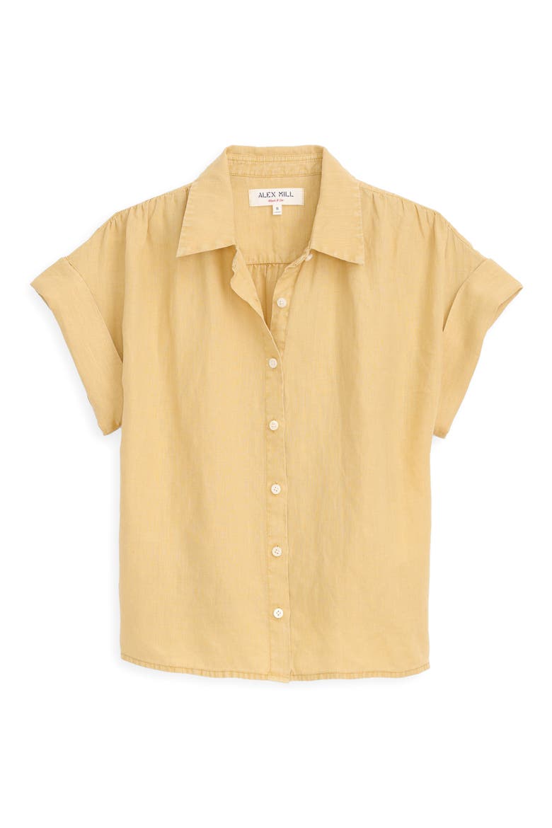 Maddie Linen Short Sleeve Button-Up Shirt, Alternate, color, LIGHT SIENNA