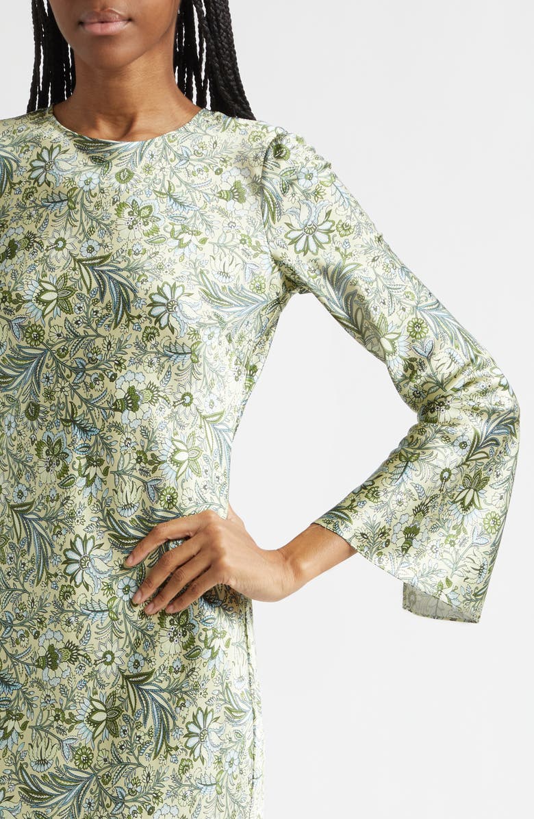Veronica Beard Gemma Paisley Floral Long Sleeve Satin Maxi Dress, Alternate, color, Light Pistachio Multi