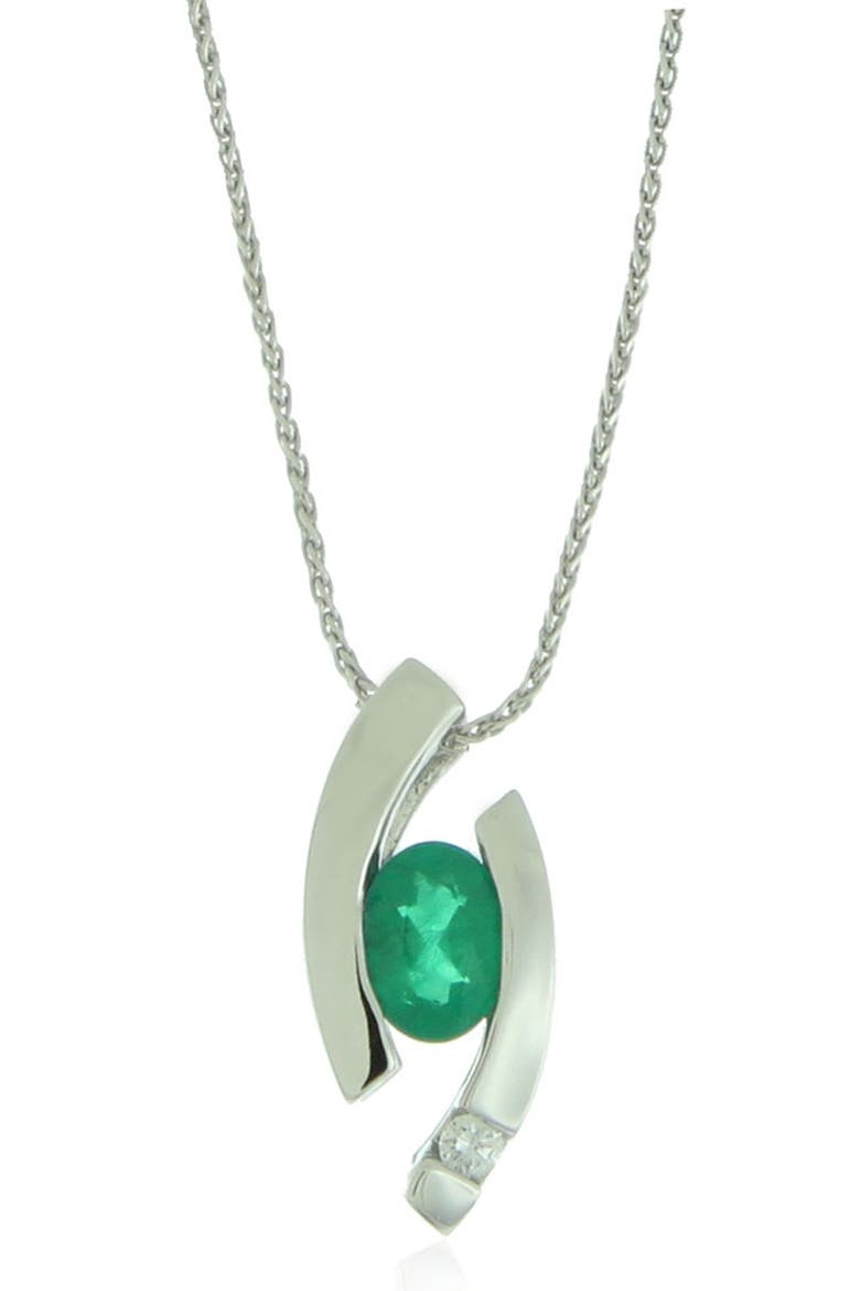Emerald & Diamond Pendant Necklace - 0.05ct., Main, color, GREEN
