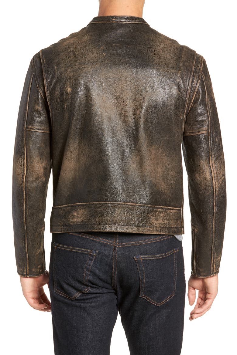 Calfskin Leather Racer Jacket, Alternate, color, VINTAGE BLACK