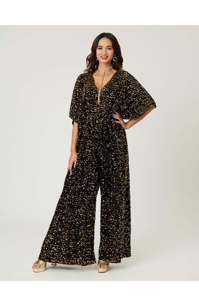 Unique Vintage Caftan Jumpsuit, Alternate, color, Black & Gold