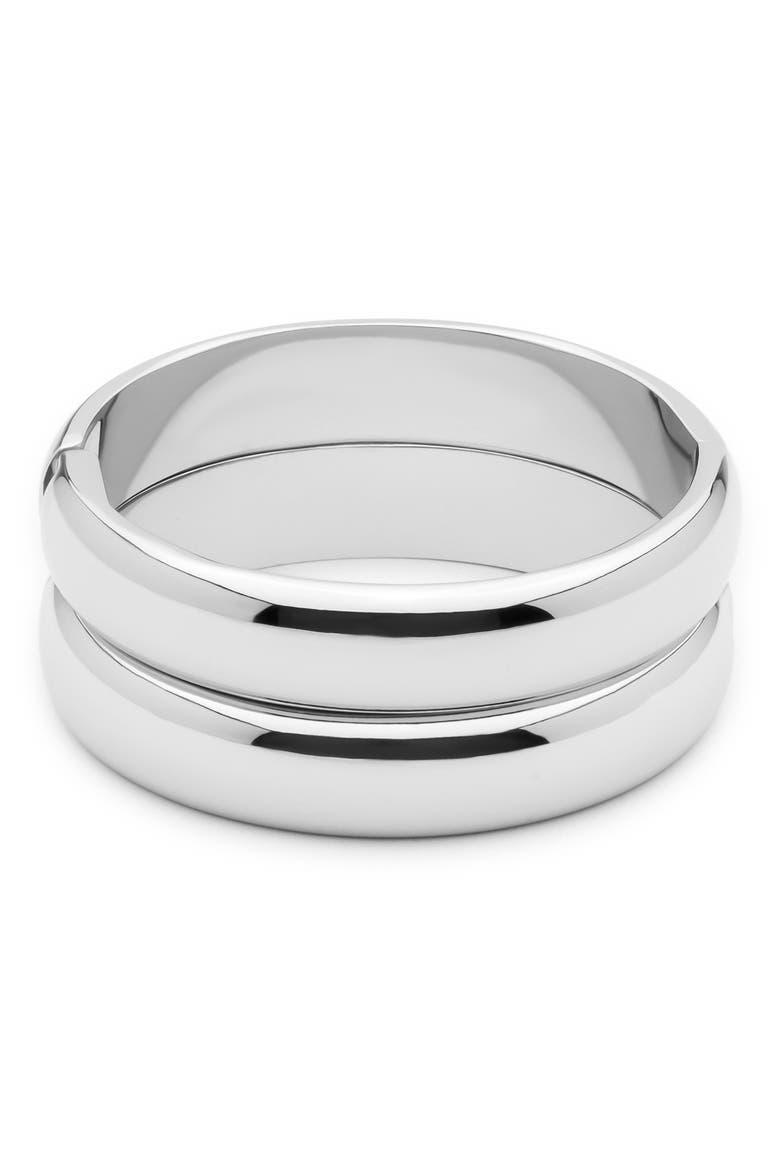 Set of 2 Stackable Hinge Bangle Bracelets, Main, color, RHODIUM