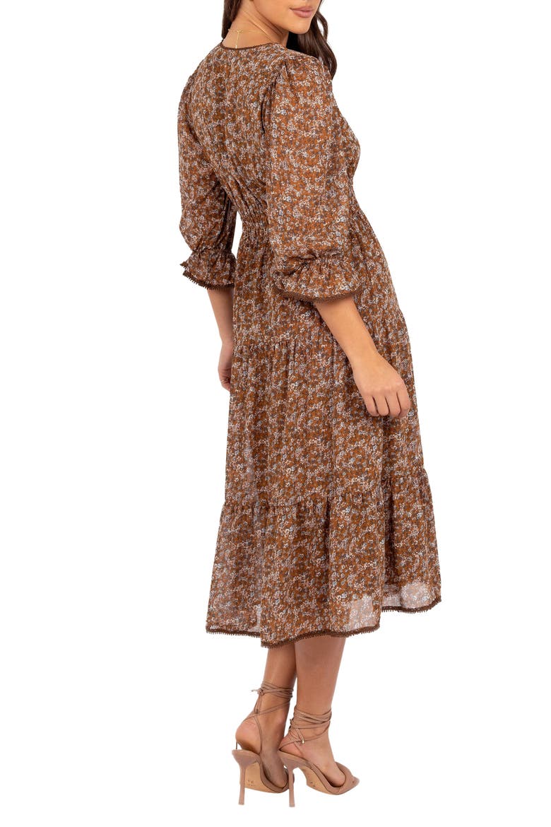 Simone Floral Print Midi Dress, Alternate, color, CAMEL