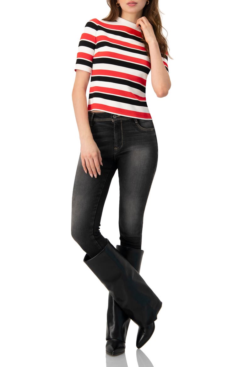 Striped Mock-Neck Knit Top, Alternate, color, Black-Red