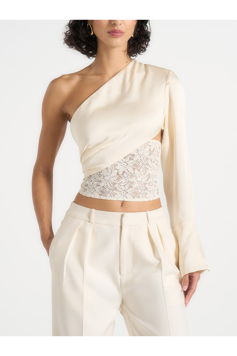 Coralie One Sleeve Lace Wrap Top, Main, color, Champagne