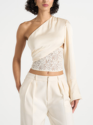 Manière De Voir Coralie One Sleeve Lace Wrap Top