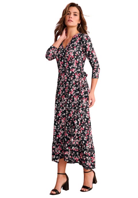 Plus Size Stretch Knit Faux Wrap Flounce Sleeve Midi Dress (plus)