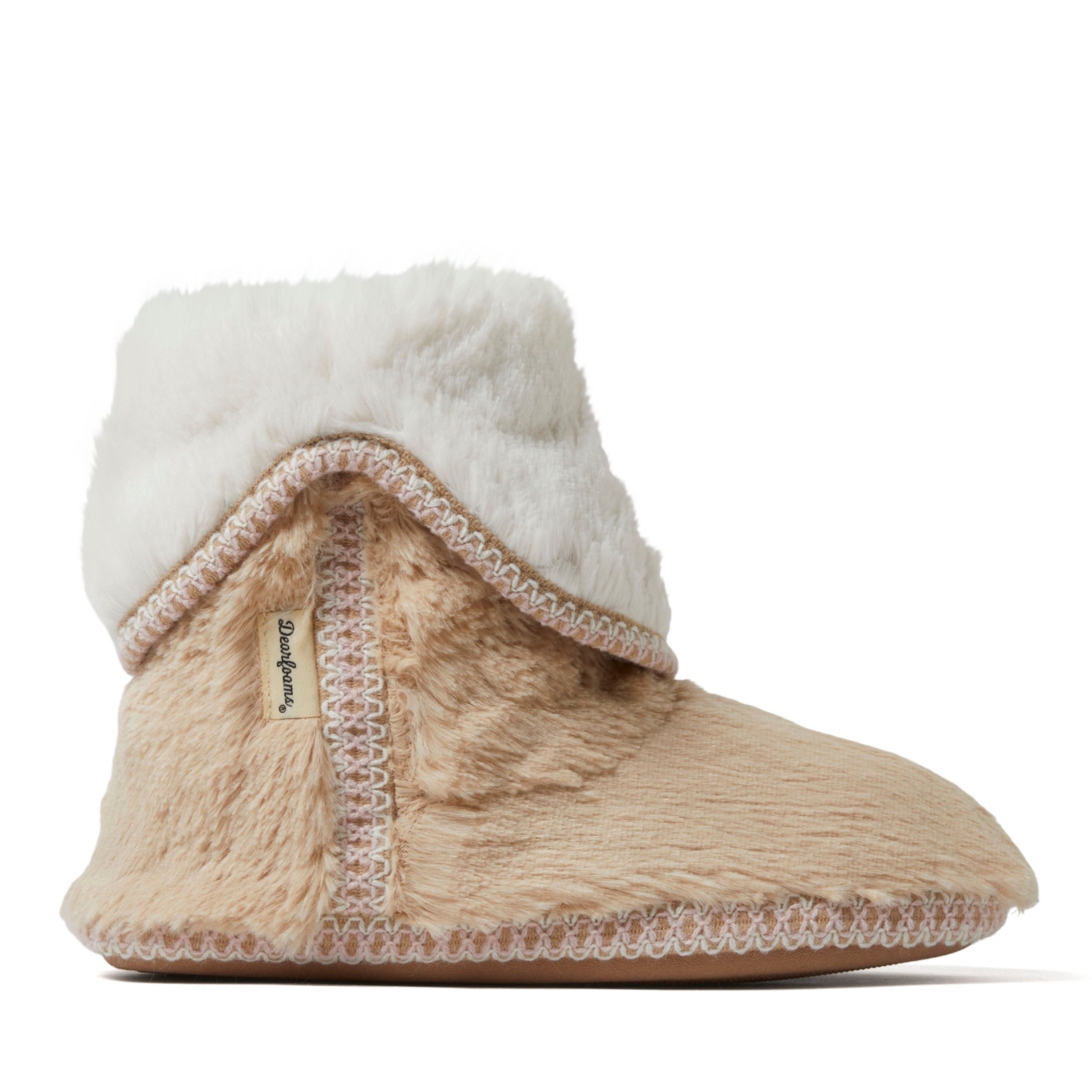 Beth Faux Fur Fold Down Fuzzy Bootie Slipper, Alternate, color, Latte