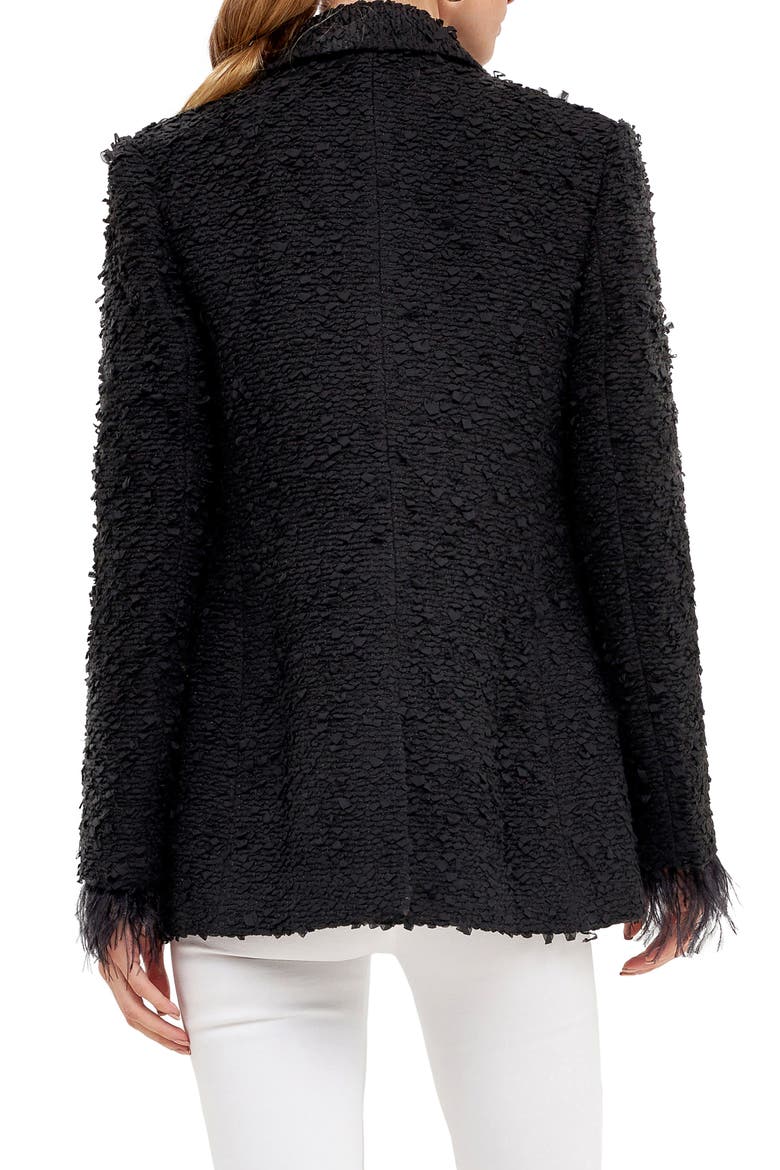 Feather Cuff Tweed Blazer, Alternate, color, BLACK