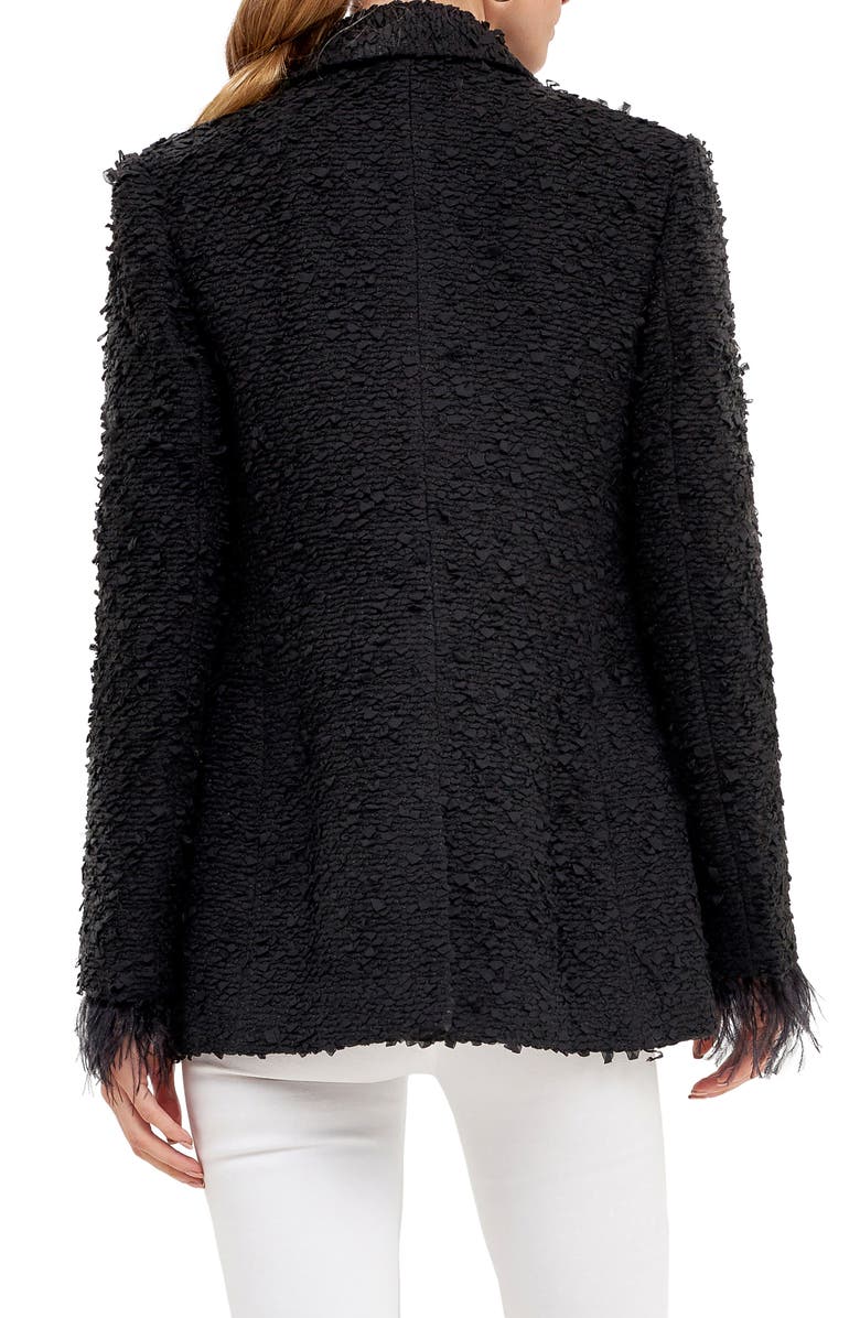Endless Rose Feather Cuff Tweed Blazer, Alternate, color, Black