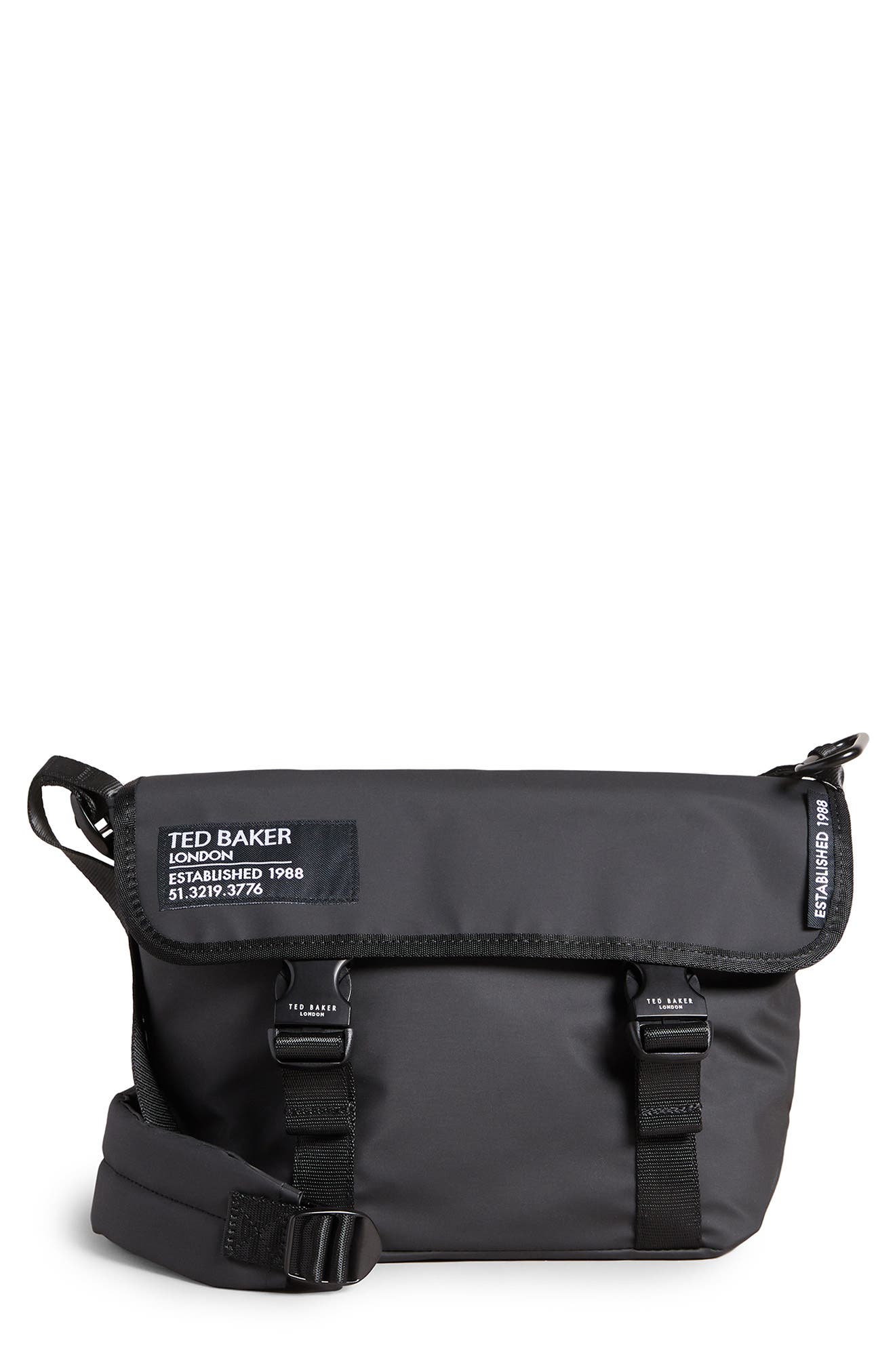Ted Baker London Strole Rubberized Crossbody Messenger Bag, Main, color, 