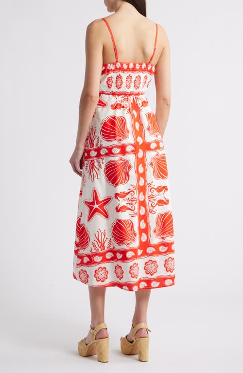 Moon River Printed Scallop Neck Midi Dress