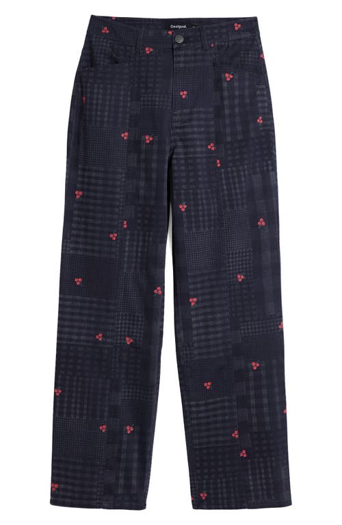 Desigual Checkered And Cherry Pants In Dark Gray