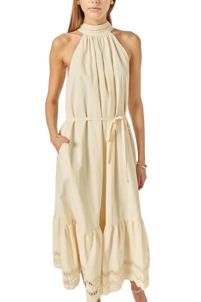 Embroidered Cotton Poplin Halter Dress, Alternate, color, CREAM