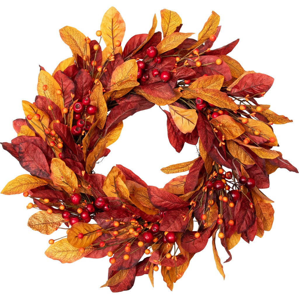 Northlight Berries With Leaves Artificial Fall Harvest Twig Wreath In Red