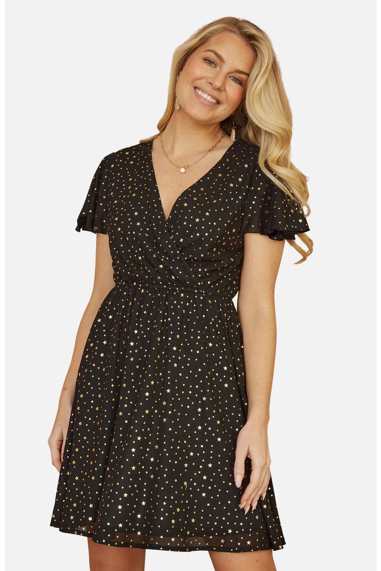Skater Dress With Mini Star Foil Print, Alternate, color, Black