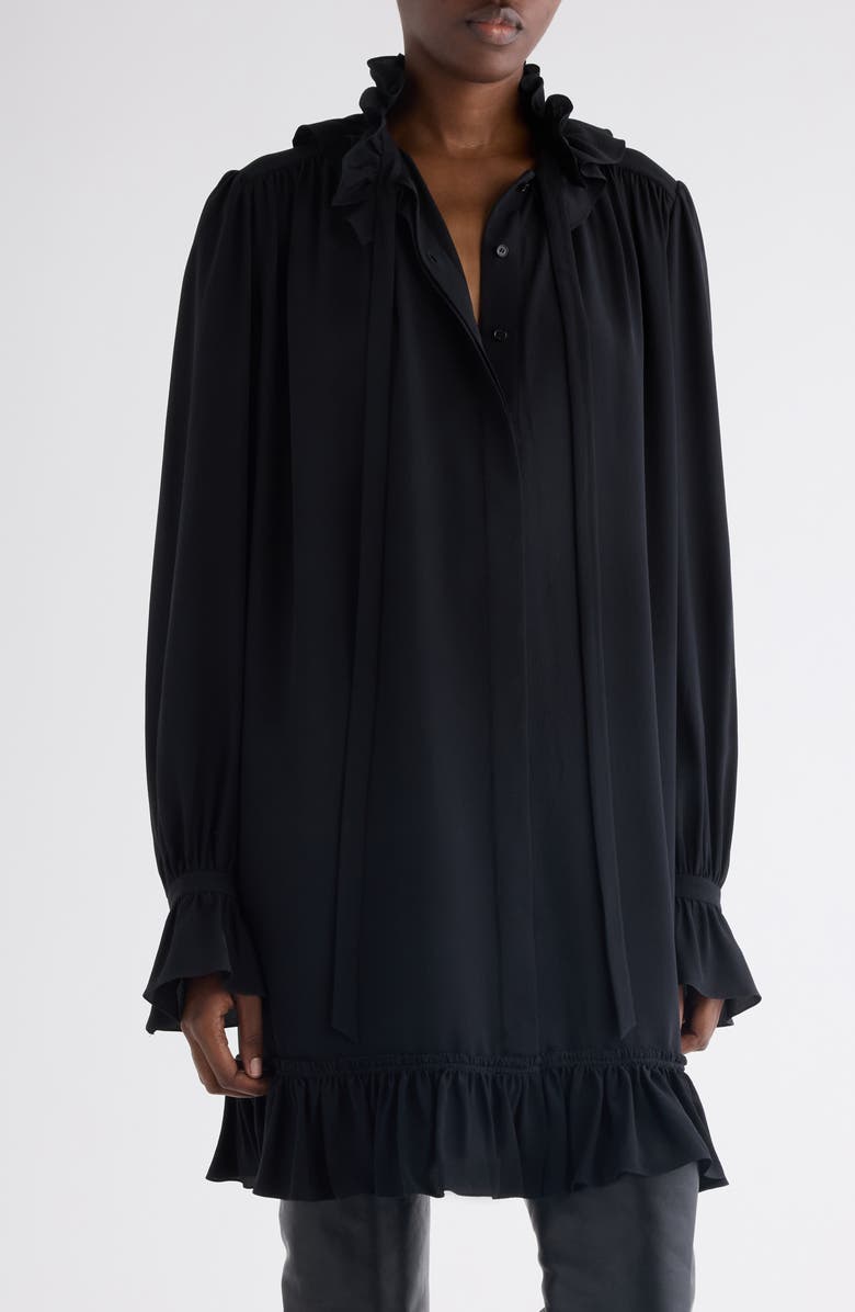 Chloé Long Sleeve Organic Silk Crêpe de Chine Minidress, Alternate, color, Black