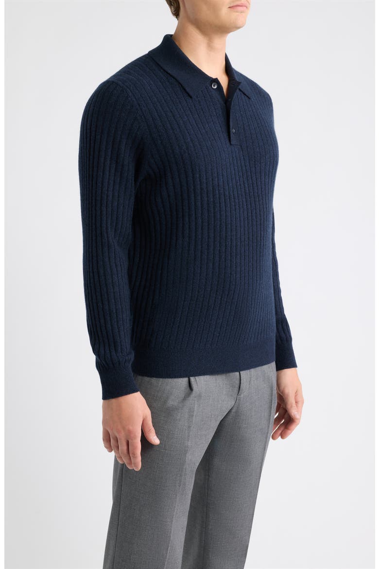 Rib Cashmere Polo Sweater, Alternate, color, NAVY NIGHT MARL