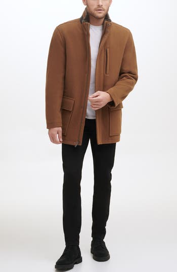 Wool Blend Faux Fur Lined Stand Collar Jacket