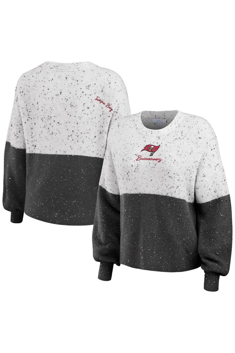 Women's WEAR by Erin Andrews  White/Pewter Tampa Bay Buccaneers Lighweight Modest Crop Color-Block Pullover Sweater, Main, color, White