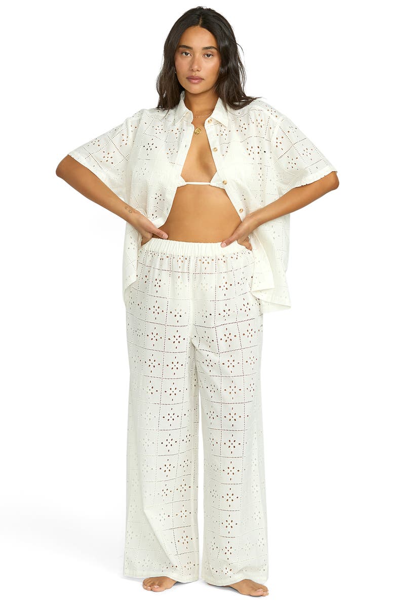 Billabong Cotton Eyelet Cover-Up Pants, Alternate, color, Salt Crystal