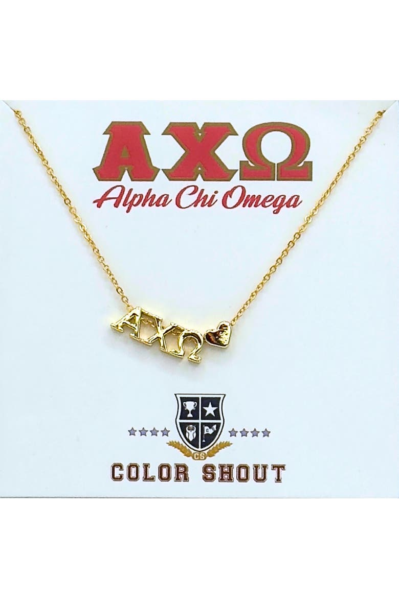 Alpha Chi Omega Sorority Gold Heart Necklace, Main, color, Yellow Gold