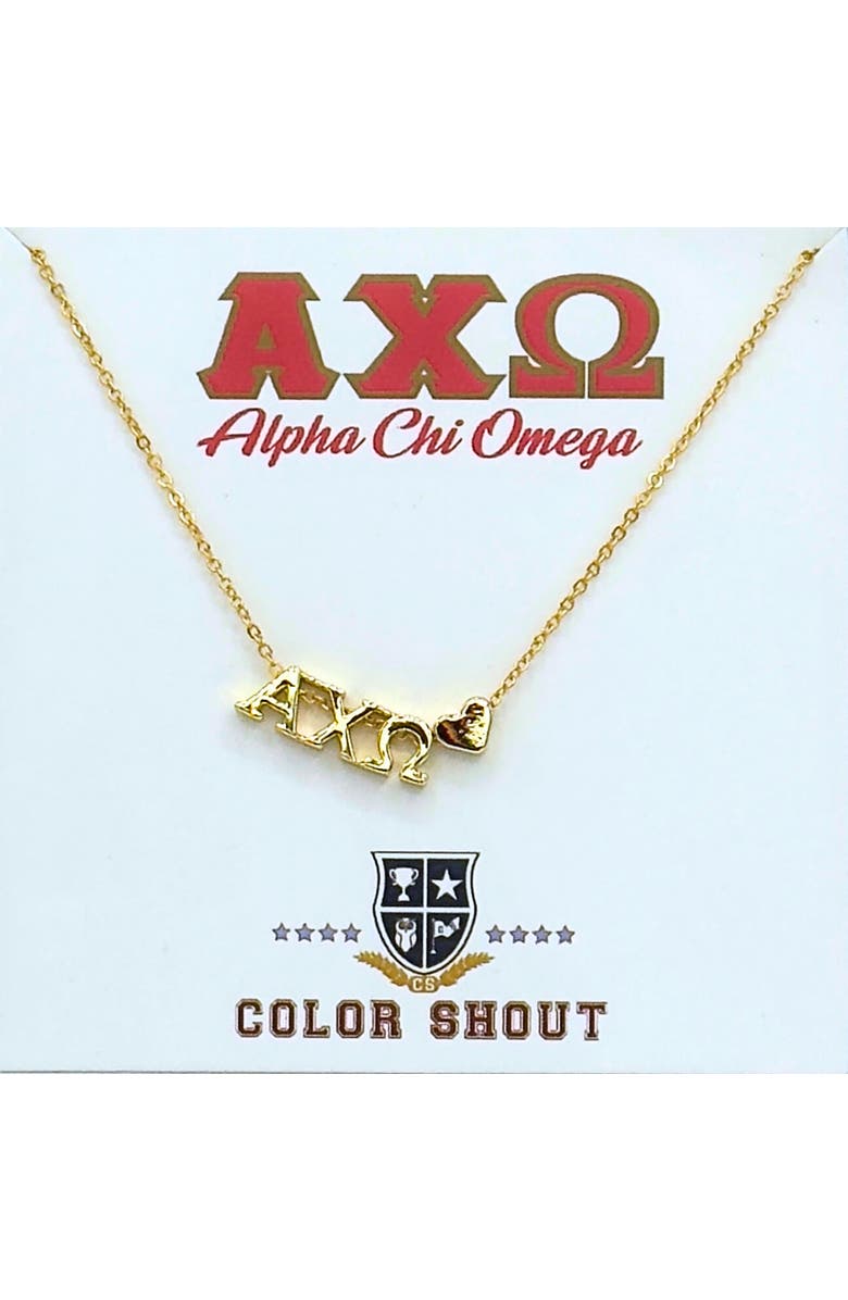 Color Shout Alpha Chi Omega Sorority Gold Heart Necklace, Main, color, Yellow Gold