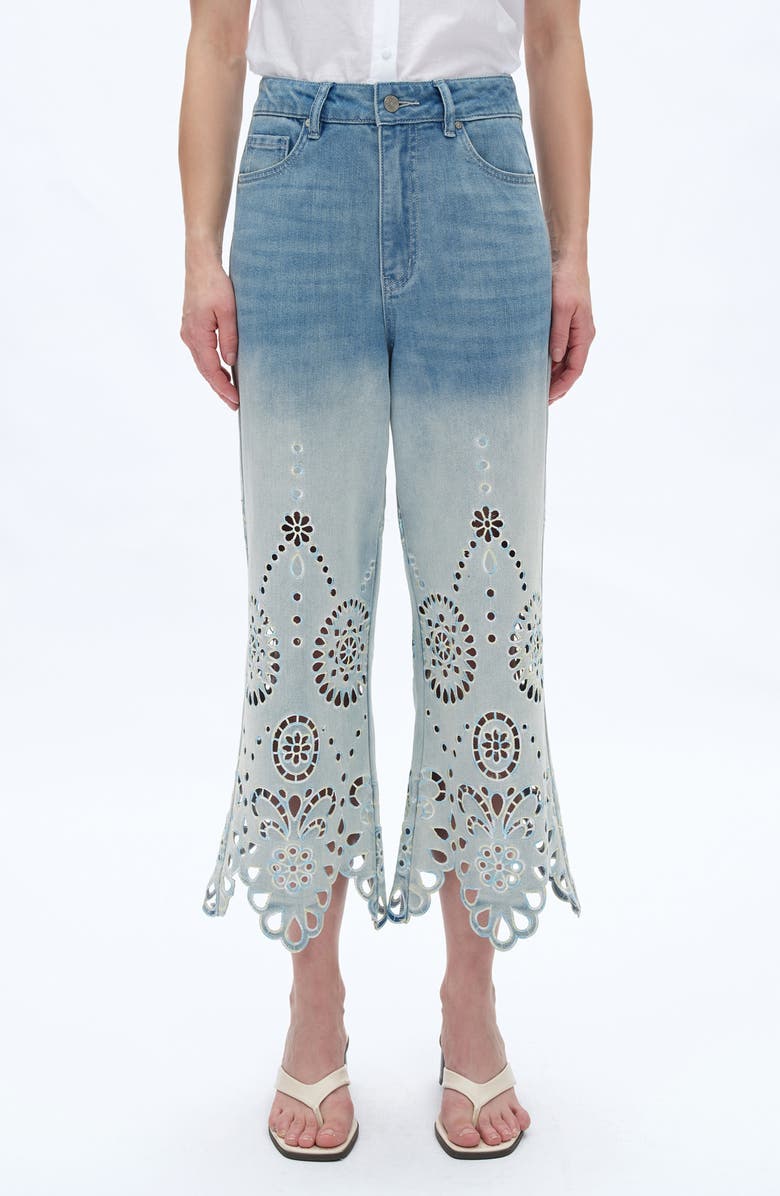 Bayeas Eyelet High Waist Crop Wide Leg Jeans, Main, color, Light Blue