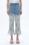 Bayeas Eyelet High Waist Crop Wide Leg Jeans