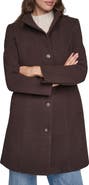 DKNY Stand Collar Faux Wool Coat